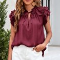 thumbnail image 2 of Blusa de manga con volantes en capas para mujer, camisa elegante con cuello en V, holgada, con cordón, para citas, 2 of 6