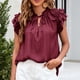 thumbnail image 2 of Blusa de manga con volantes en capas para mujer, camisa elegante con cuello en V, holgada, con cordón, para citas, 2 of 6