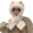 thumbnail image 3 of Furry Hat Hooded Scarf Women Cute Animal Ears Faux Fur Winter Warm Thermal Outdoor Cold Weather Fuzzy Hats with Facemask Beige Free, 3 of 4
