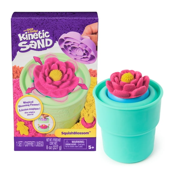 Kinetic Sand, Fleur SquishBlossom avec 227 g de sable de jeu jaune et rose fluo, pot et moules, cadeaux pour maman et enfants, loisirs créatifs, jouets sensoriels