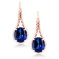 thumbnail image 2 of Gem Stone King 18K Rose Gold Plated Silver Blue Created Sapphire Drop Dangle Earrings for Women | 12.00 Cttw | Gemstone September Birthstone | Oval 12X10MM | 1.18 inch, 2 of 5