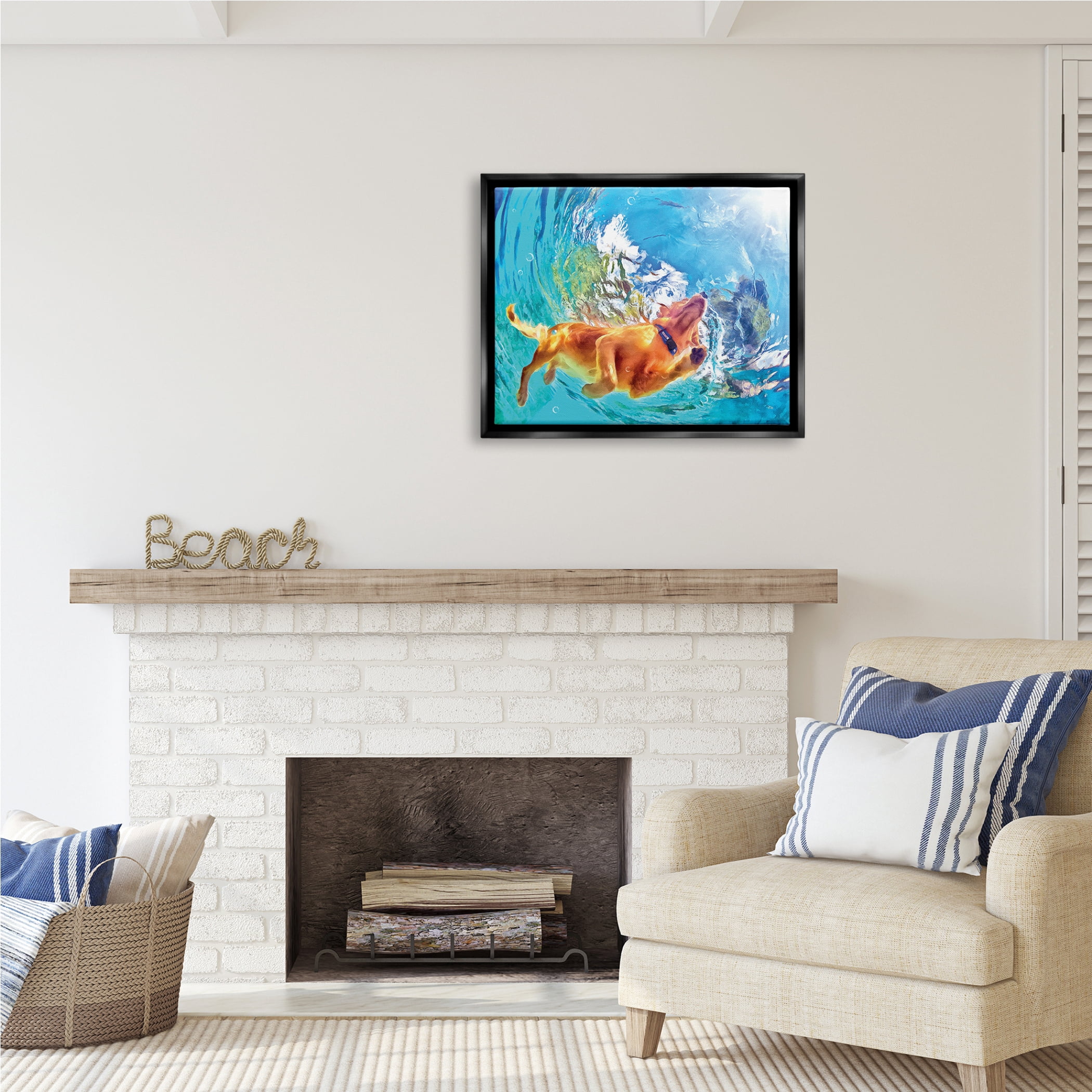 Stupell Industries Dog Swimming Underwater Animals & Insects Painting Black Floater Framed Art Print Wall Art, 31 x 25