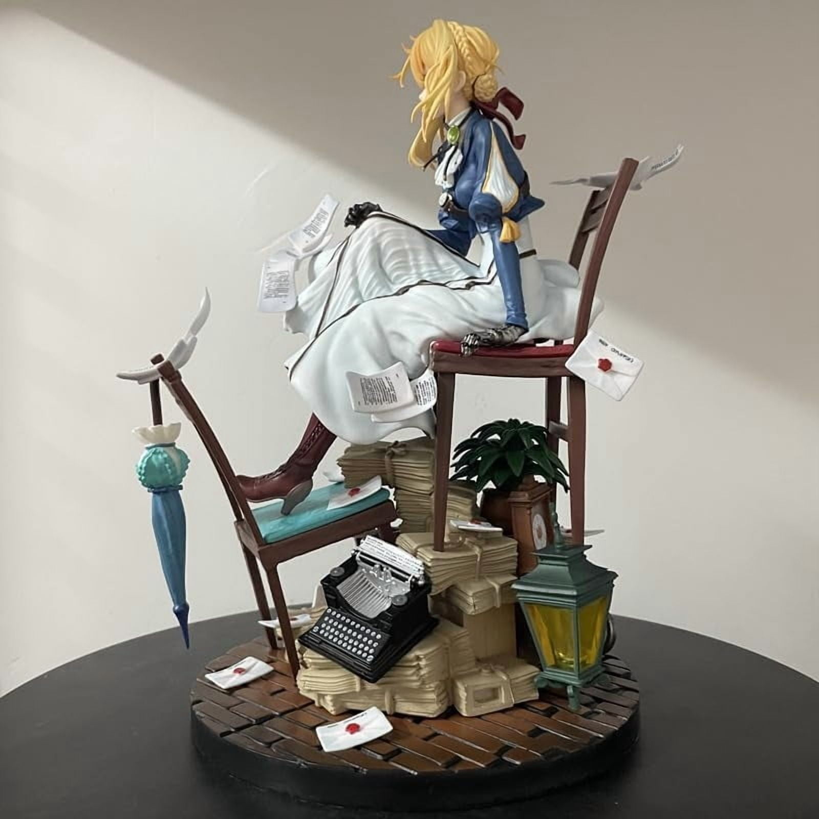 Violet Figure, Sitting Violet Evergarden Anime Figures 27cm/10.6inch Handmade Cosplay PVC Statues Collectible Souvenirs for Anime Fans Gifts