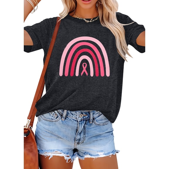 KimSoong Women Breast Cancer Shirt Pink Ribbon Breast Cancer Awareness T-Shirts Casual Short Sleeve Tops