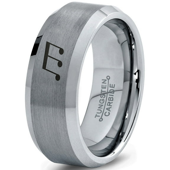 Tungsten Triplet Beam Note Music Band Ring 8mm Men Women Comfort Fit Gray Step Bevel Edge Brushed Polished