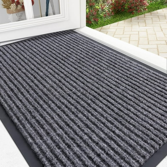 Front Door Mat Indoor Outdoor Entrance, Waterproof Heavy Duty Doormat, Fade Resistant, Low Profile, Easy Clean Patio Porch Welcome Floor Mats for Entry, 36x24, Grey