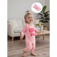thumbnail image 4 of RUINIXCW Newborn Baby Girl Little Sister Outfit Baby Girls Spring Fall Winter Clothes Waffled Romper Letter Embroidered Jumpsuit and Headband 2Pcs Set, 4 of 9