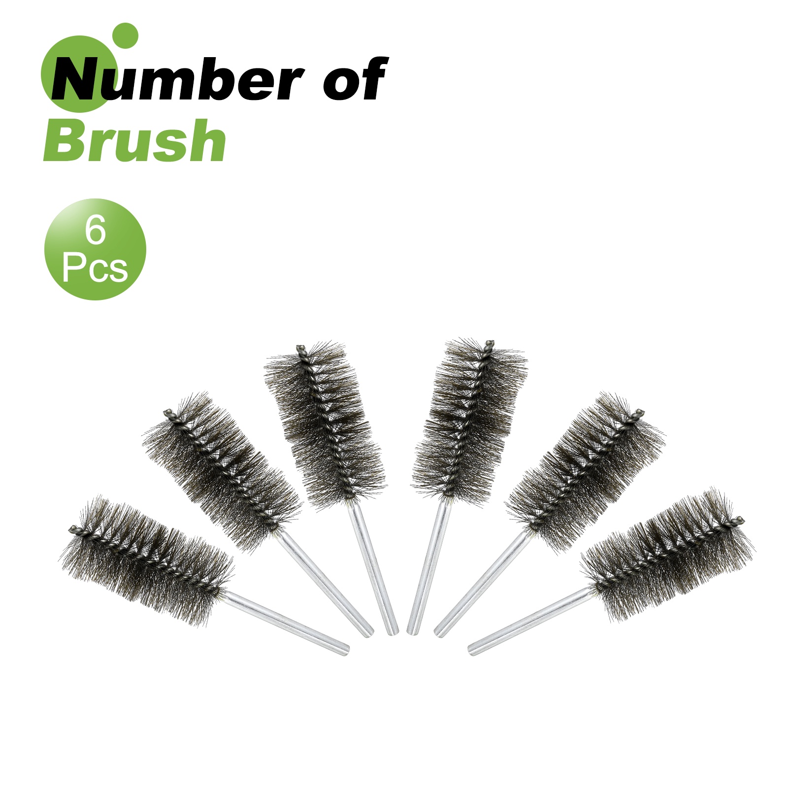 6pcs Pipe Cleaners Brush Set 1.97 Inch Stainless Steel Bristles Cleaning Brush with Ergonomic Handle for Bottles Straws Pipes Keyboards Tubes, Silver
