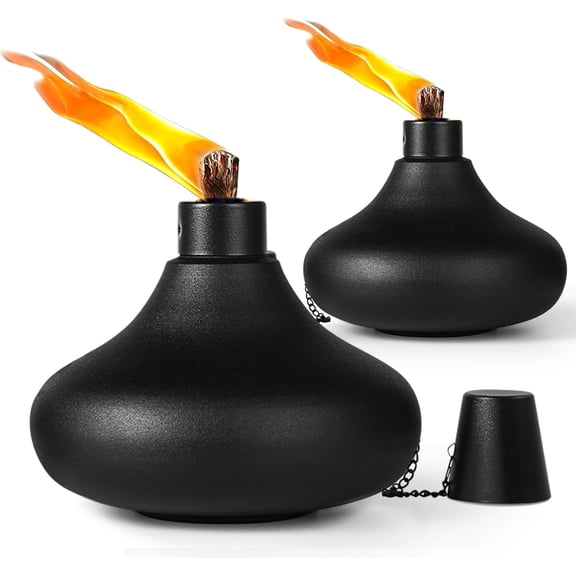 2 Pack Metal Table Top Torches,24.5 oz Citronella Torches for Outside,Refillable Flame Light Torch with Wicks and Covers, Landscape Lanterns Torches for Party, Garden Decor,DIY