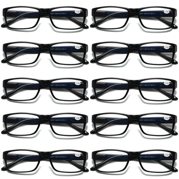 10 Pairs Mens Unisex Blue Light Blocking Reading Glasses Black Spring Hinge Readers 0.75