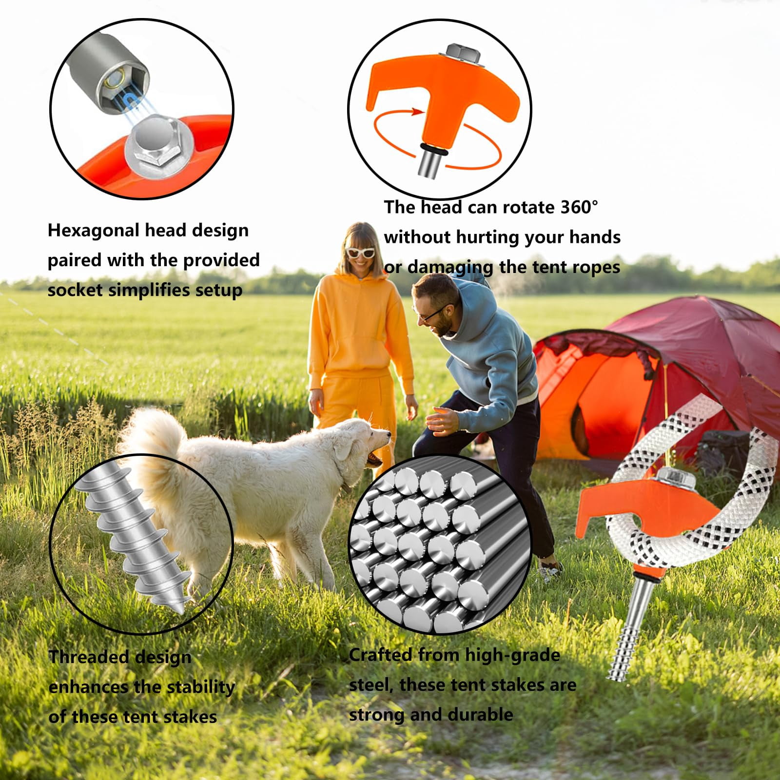 8" Tent Stakes Heavy Duty 12 Pack  Screw In Metal Threaded Camping Ground Anchors For Canopies Gardening Yard Inflatables With Storage Box And Hex Socket