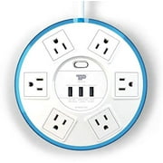 tp ufo shape clear-blue power center 6-outlet power strip surge protector emi-/rfi-filter with 4-ft power cord, 3 high speed usb ports charger 3.1a capability for conference meeting room ul listed