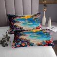 thumbnail image 3 of Erosebridal Cartoon Floral Coverlet Set King, Beach Ocean Bedding Set, Oil Printing Decor 3-Piece, 3 of 5