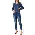 thumbnail image 2 of INSPIRE CHIC Women's Notched Lapel Long Sleeves Asymmetric Zip Moto Denim Jacket XL Mid Blue, 2 of 6