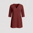 thumbnail image 5 of Gamivast Womens Casual Dress Linen V-Neck 3/4 Sleeve Button Tunic Dress Pockets Solid Shift Dress Loose Fit Mini Work Office Daily Wear Business Soft, 5 of 8