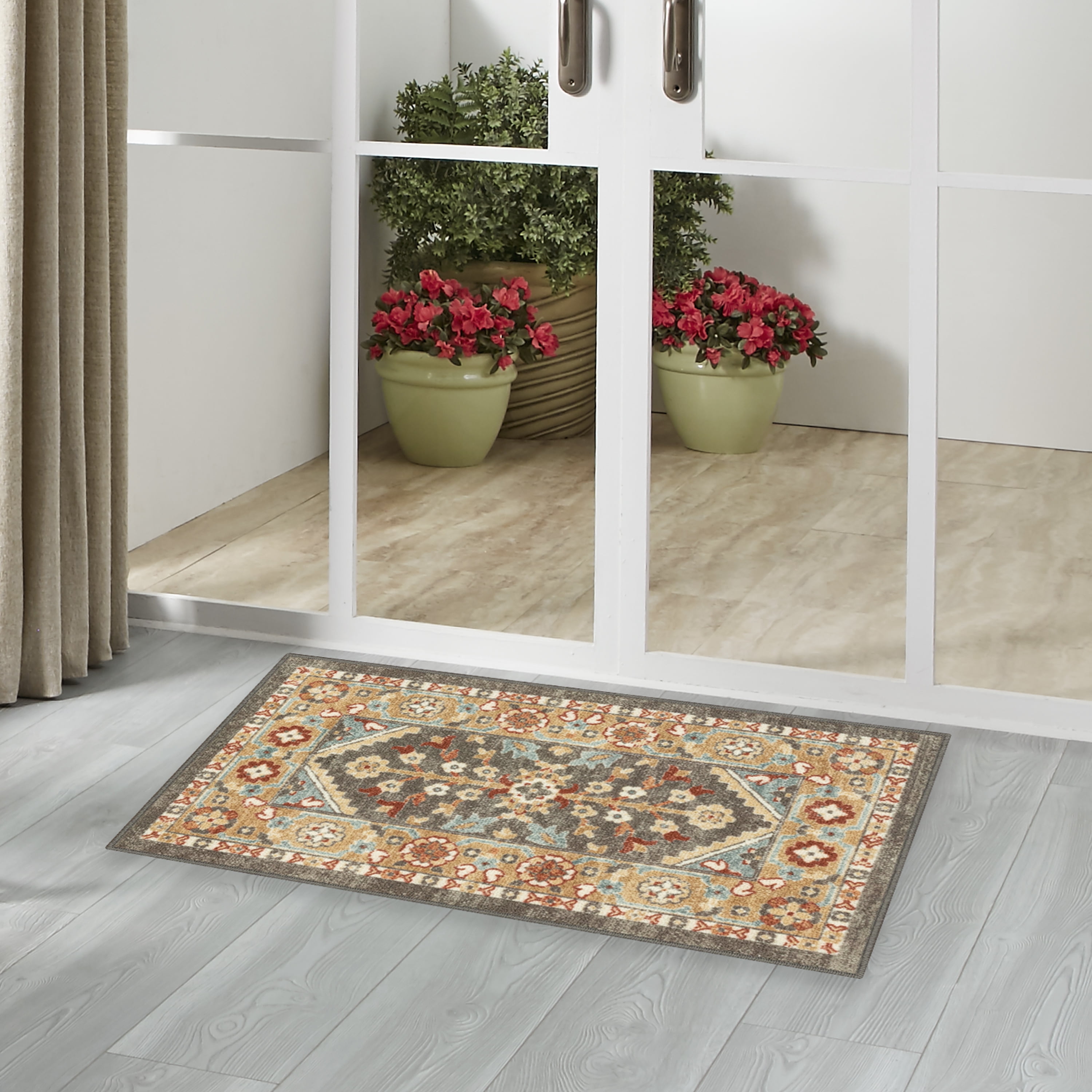 (2 pack) Mainstays Persian Border Medallion Loop Print Rust Brown Indoor Accent Rug, 1'8"x2'10"