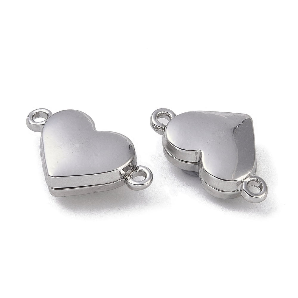 Brass Magnetic Clasps Cadmium Free & Nickel Free & Lead Free Heart Platinum 11x18.5x5mm Hole: 1.2mm