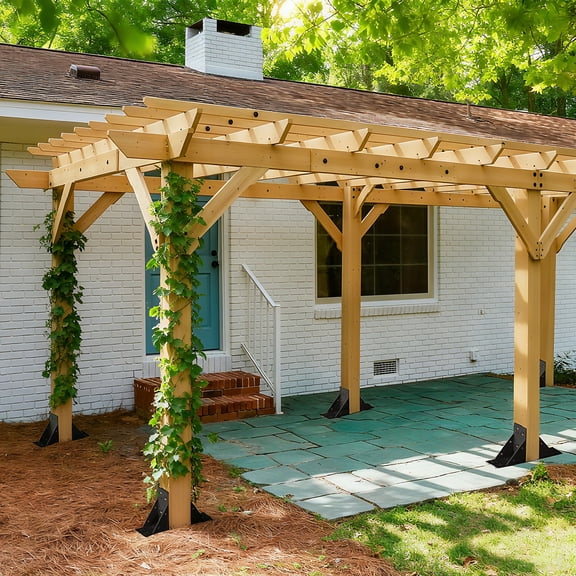 8‑PCS Post Base Pergola Brackets Kit, Heavy Duty Black Metal Powder Coated 90° Angle Bracket for Deck, Fence, Mailbox, Gazebo (Inner Size 3.5" × 3.5")