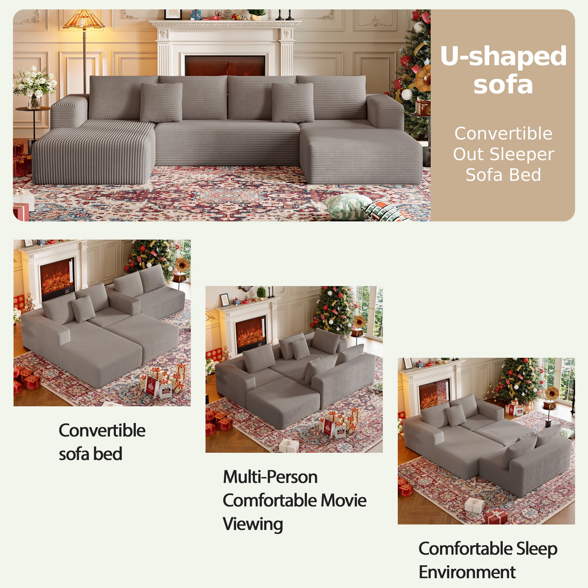 DILORA Large Sectional Cloud Couch,U-Shaped Sofa(Camel),Modular And Compressed,Three Packages,134 Inches