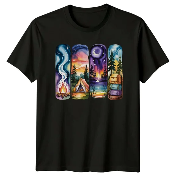 Camping Watercolor Travel Mens T-Shirt Womens Tee Graphic Unisex