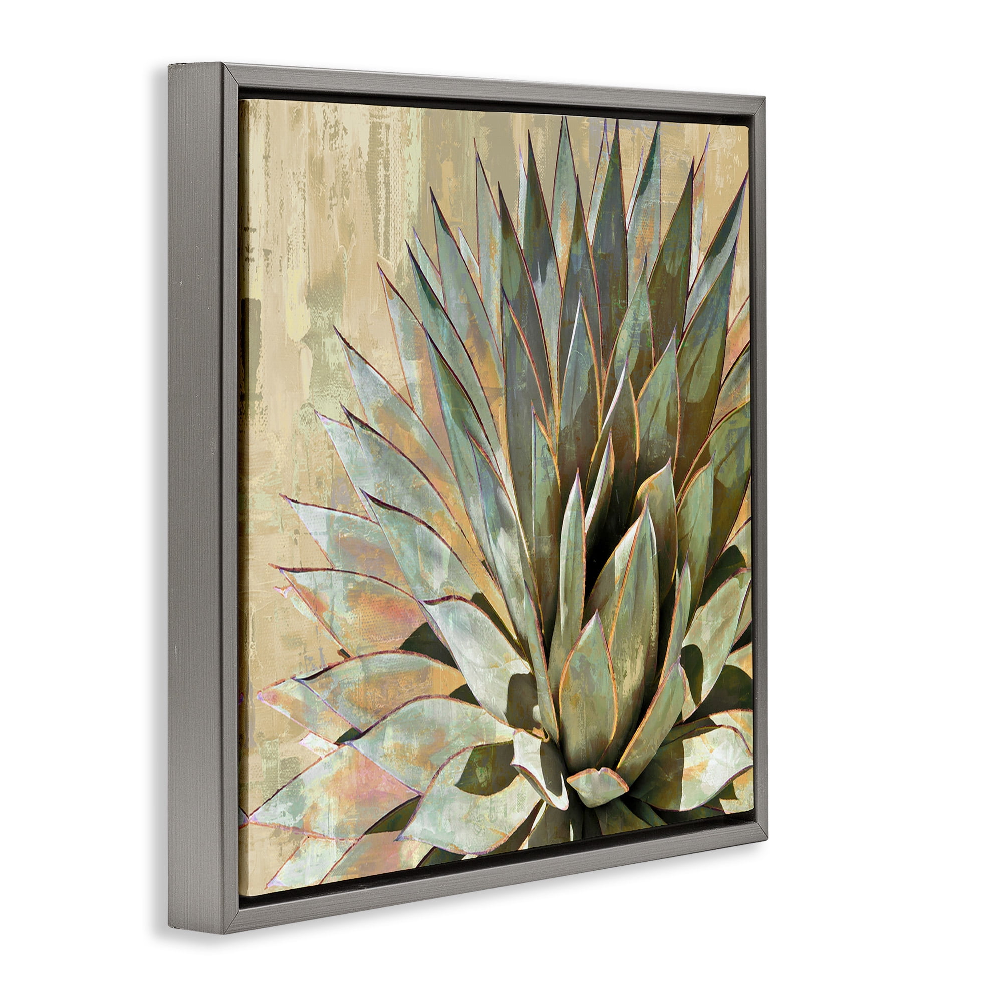 Stupell Industries Green Succulent Agave Leaves Botanical & Floral Painting Gray Floater Framed Canvas Art Print Wall Art, 25 x 25