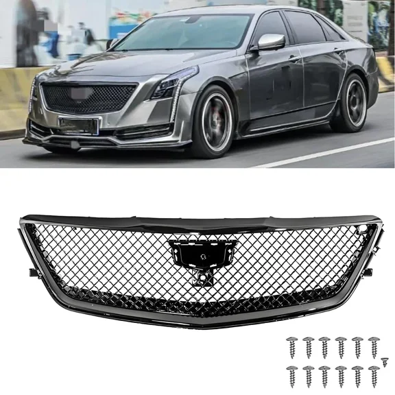 BaiCH Blackwing Style Gloss Black Front Bumper Grille Cover for 2016–2020 Cadillac CT6 – ABS Plastic, Direct Snap-On Fit