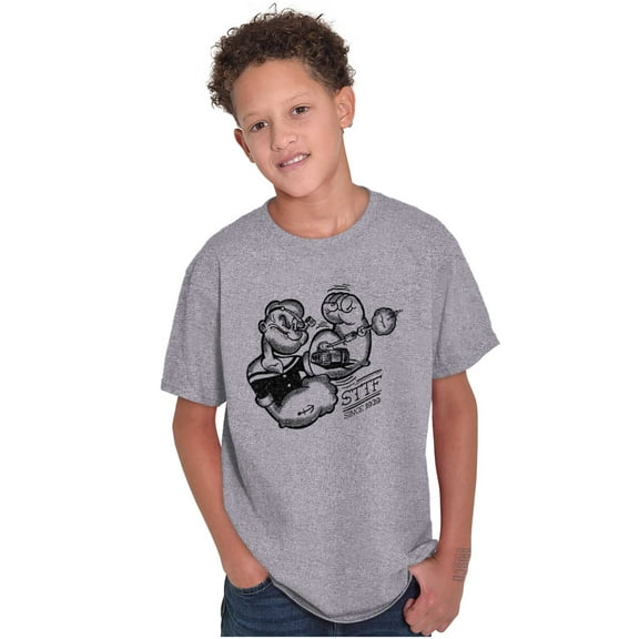 Popeye Sketch Old School Tattoo Style Crewneck T Shirts Boy Girl Teen Brisco Brands XS