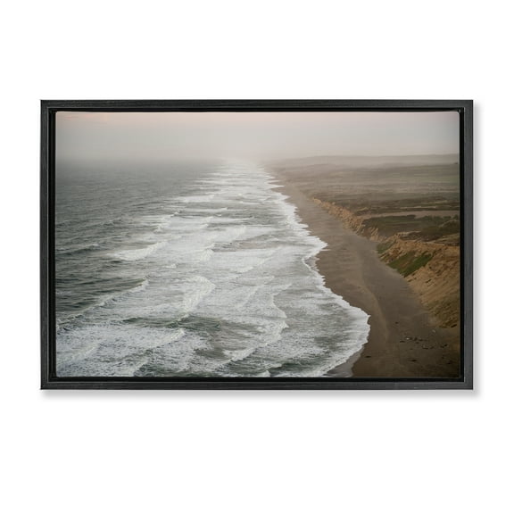 Stupell Industries Point Reyes Receding Shoreline Nautical & Beach Photography Black Floater Framed Canvas Art Print Wall Art, 25 x 17