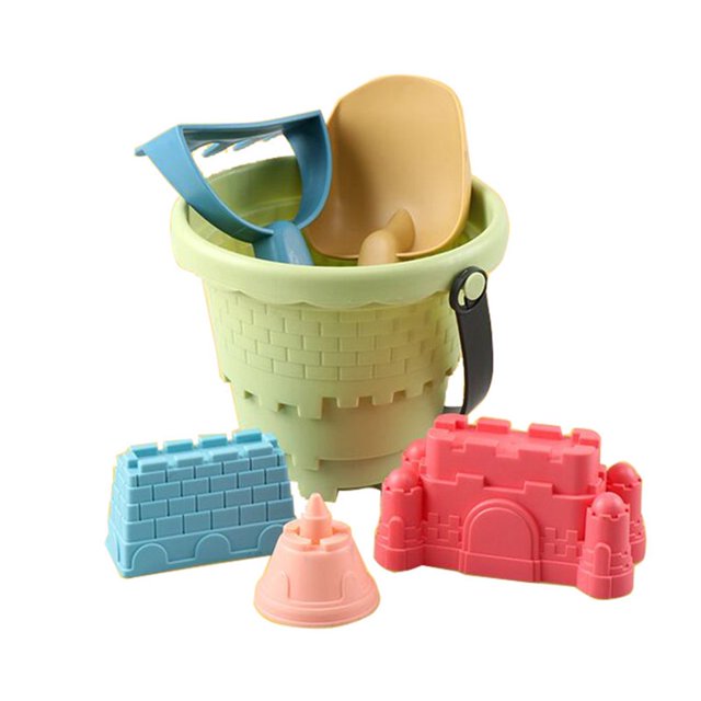 1 Set Beach Sand Toys Colored Sand Bucket Shovel Rake Castle Molds Six-piece Set Interactive Digging Toy Kids Castle Building Outdoor Sandbox Toy Boys Girls Gift