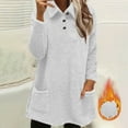 thumbnail image 2 of Lenpel Women's Fuzzy Fleece Sweatshirts Long Sleeve Quarter Button Lapel Plush Warm Tunic Tops Fall Winter Pullover Sweaters with Pockets(White,Small), 2 of 6