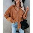 thumbnail image 3 of Baqcunre Long Sleeve Shirts For Women Woman Over Size Solid Color Turn Down Collar Fashion Loose Leisure Corduroy Lohas Time Coat Shirt Womens Shirts Workout Tops For Women Khaki S, 3 of 8