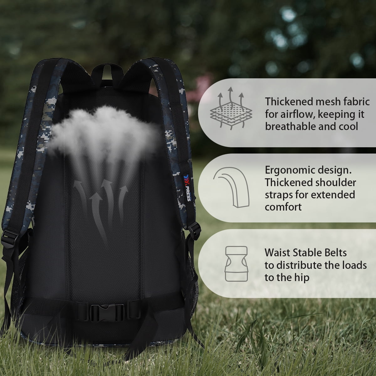 New York Xpress Camo Backpack for Adults 40L Multi-Pocket Backpack for Travel Work Hiking, Navy - BP8023