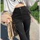thumbnail image 1 of Nuevo Pantalones negros divididos Y2k, Pantalones largos acampanados de cintura alta, Vaqueros vaqueros de longitud completa con cremallera, ropa de calle elegante para mujer, Harajuku, 1 of 4