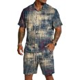 thumbnail image 2 of Men's 2 Piece Summer Outfits Texture Pattern Short Sleeve Shirt and Shorts Matching Set for Beach Cruise Resort Vacation, 2 of 6