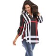 thumbnail image 3 of Chemise à Carreaux Manches 3/4 pour Femmes Tunique Col en V Pull Décontracté Blouses Tops, 3 of 7