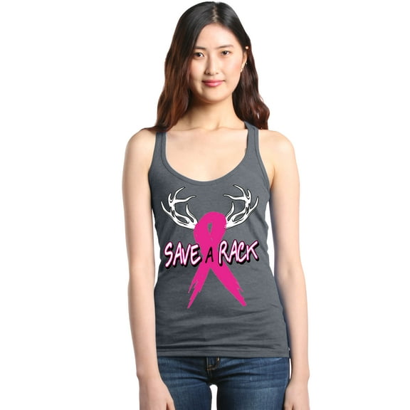 Shop4Ever Women's Save A Rack Breast Cancer Awareness Racerback Tank Top Large Charcoal