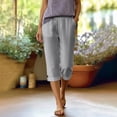 thumbnail image 4 of Yourumao Linen Capri Pants Women Elastic Waist Straight Leg Capris Solid Loose Fit Pants Summer Casual Pants for Travel with Pockets, 4 of 8
