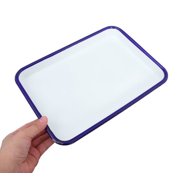 BESTYASH Elegant White Enamel Rectangular Serving Tray Food Platter Scratch Resistant Design