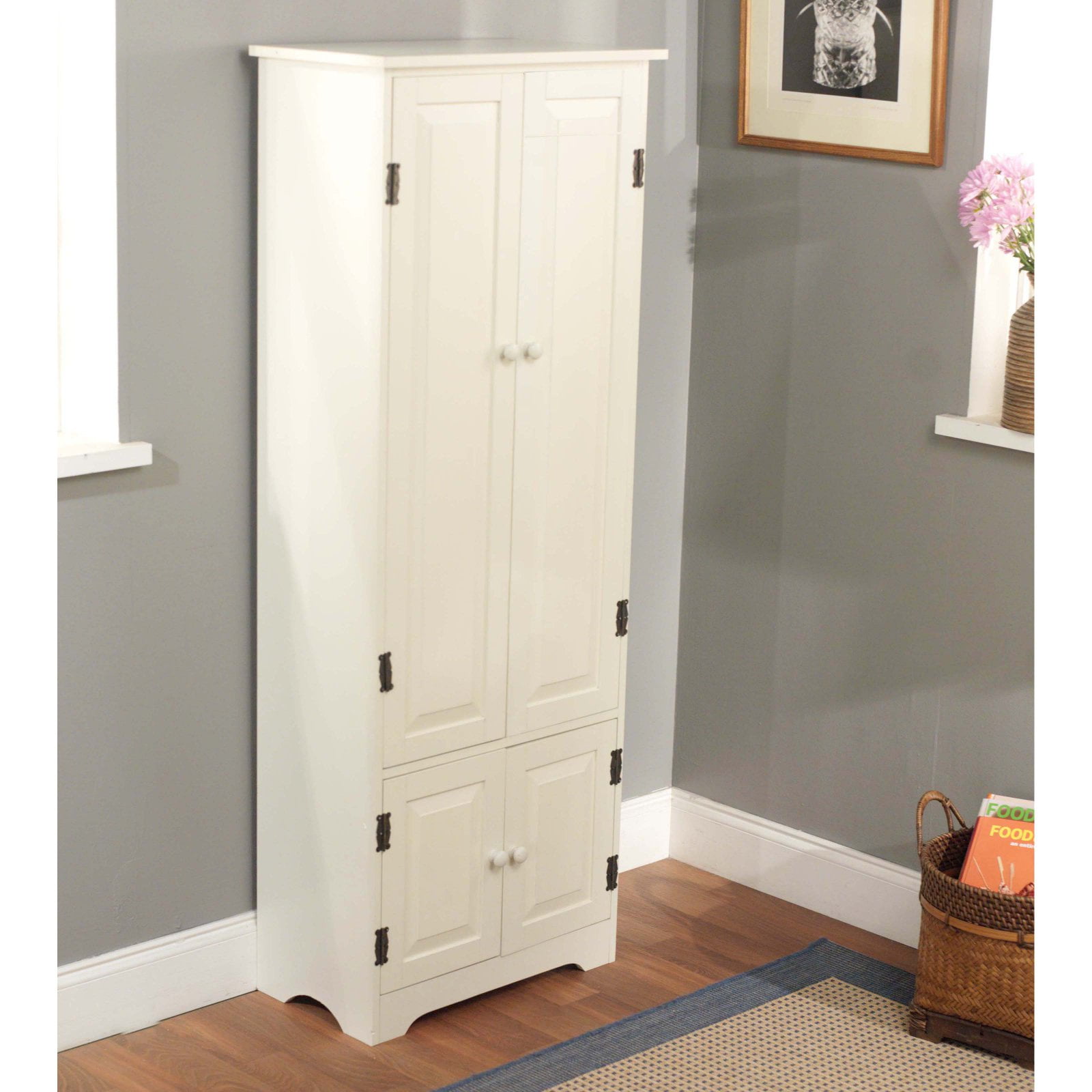 Simple Living  Aston Modern Farmhouse Extra-Tall Cabinet Antique White