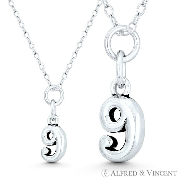 Number "9" Charm Numerical Charm Pendant in Oxidized .925 Sterling Silver