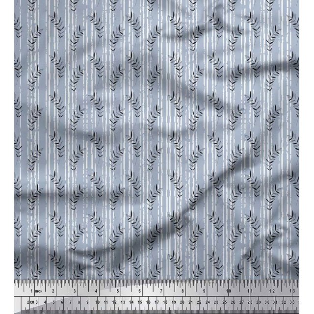 Soimoi Tissu en Velours Bleu Imprimé Feuilles au Mètre 60 Pouces de Large