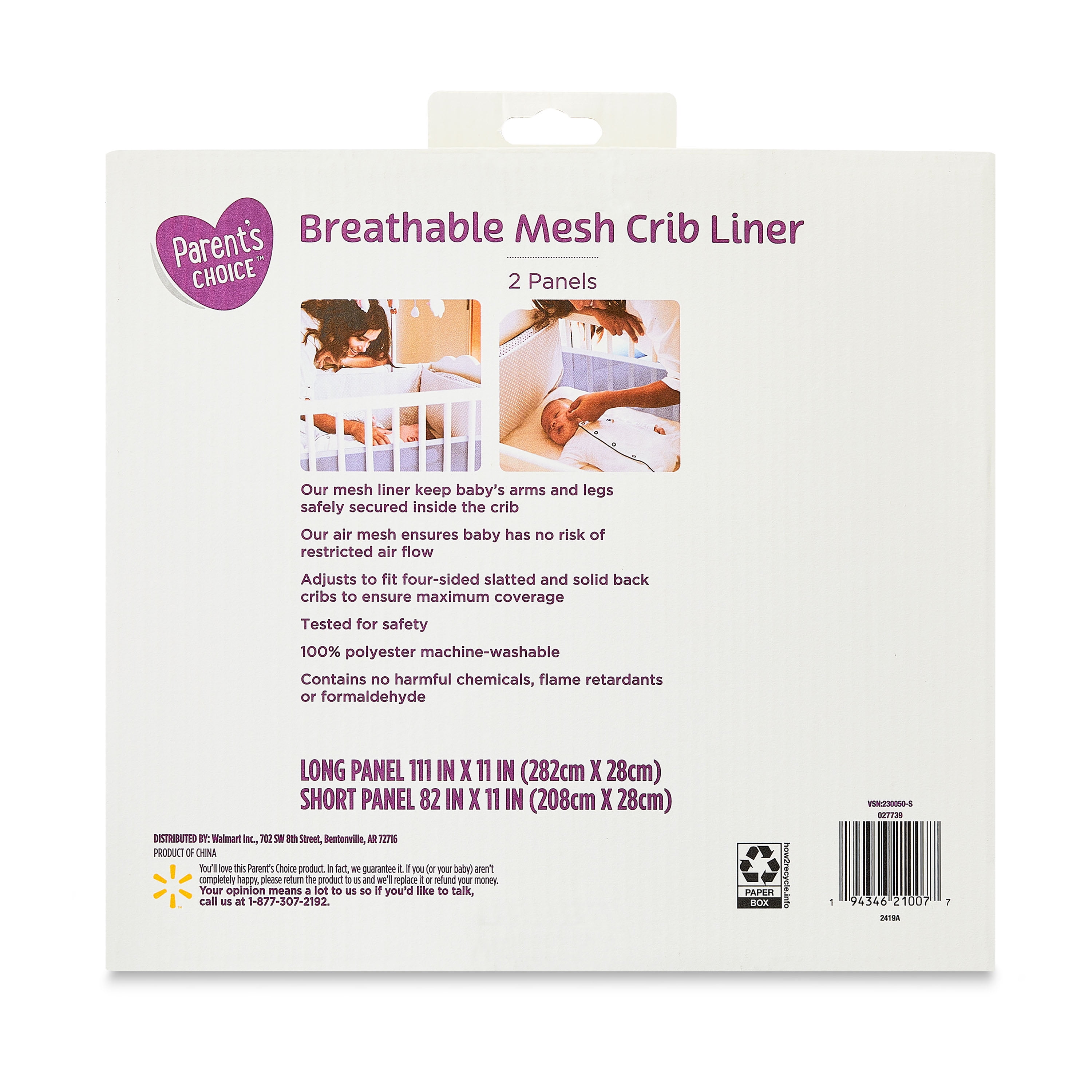 Parent's Choice Breathable Mesh Crib Liner for Full-Size Cribs, Gray