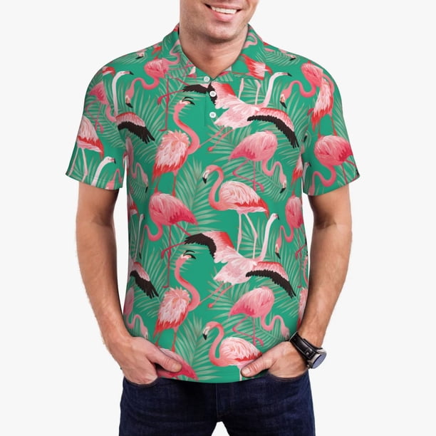Fotbe Tropical Flamingo Camiseta Polo de Golf para Hombre con Estampado – Camisa Deportiva Transpirable con Cuello Abotonado-3X-Large