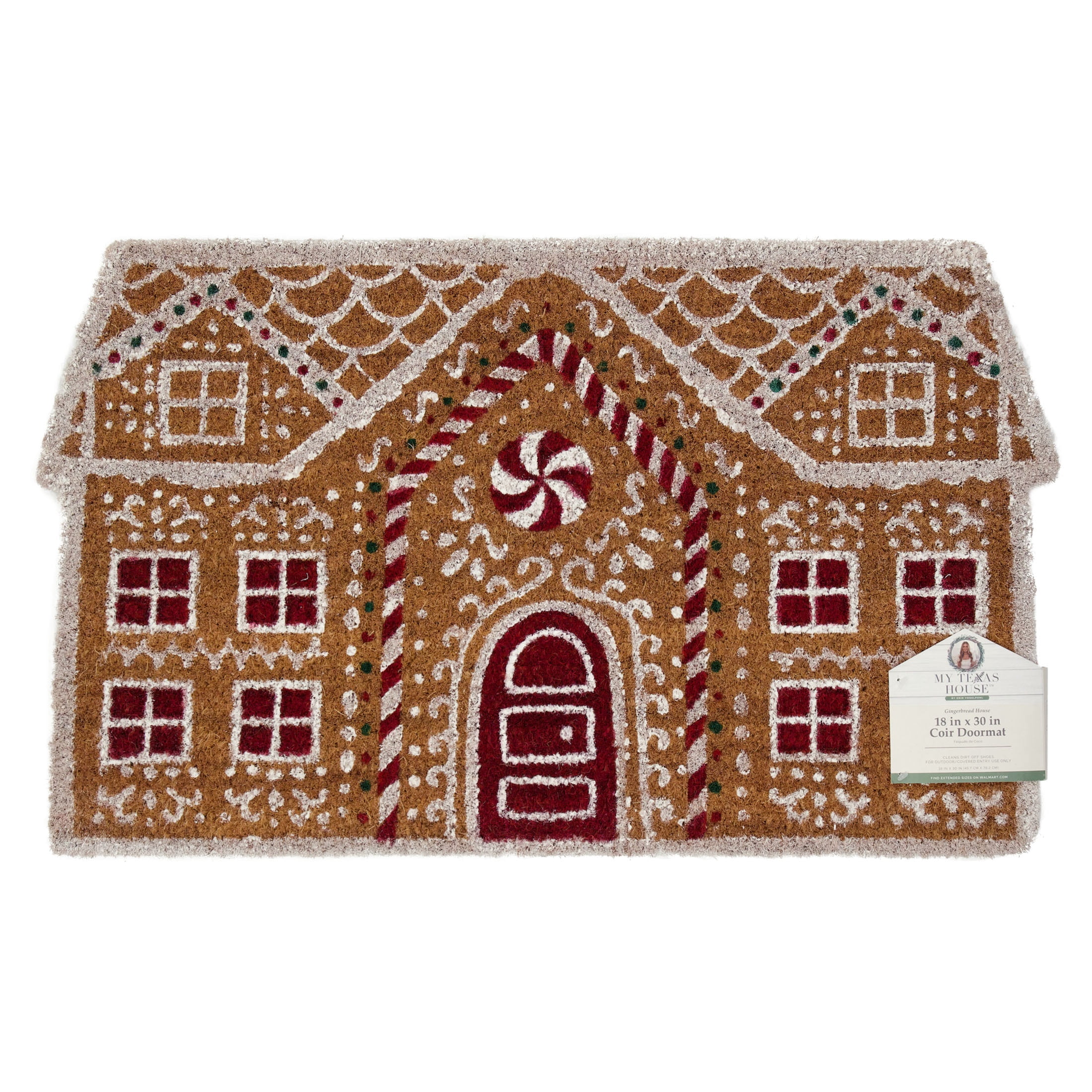 My Texas House Multicolor Gingerbread House Outdoor Coir Christmas Doormat, 18" x 30"