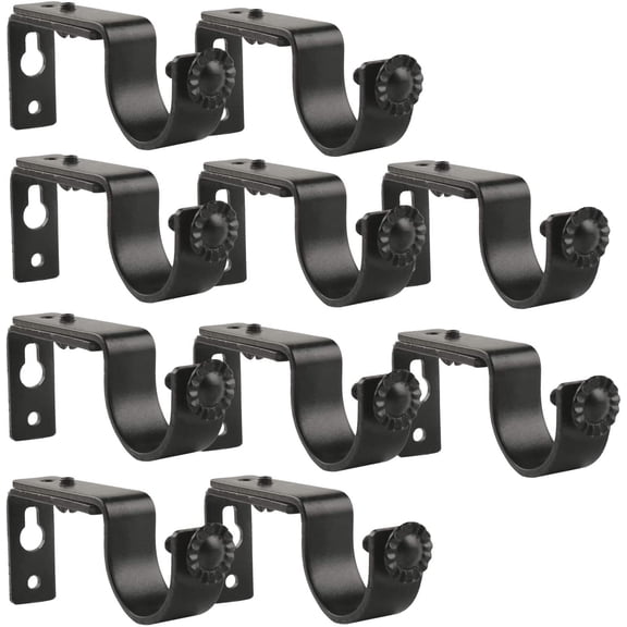 10-Pack Adjustable Black Curtain Rod Brackets Heavy Duty Wall Mount for 1 inch Rod