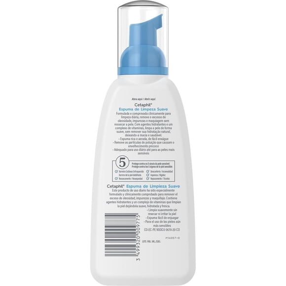 Espuma de limpieza Cetaphil suave piel normal, seca o sensible 236 ml