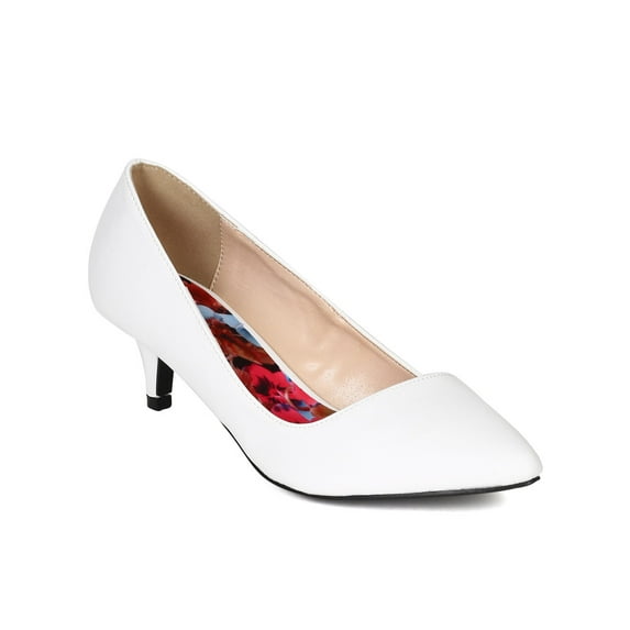 Qupid CD21 Women Leatherette Pointy Toe Kitten Low Heel Pump