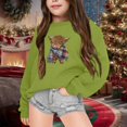 thumbnail image 2 of Byoo Toddler Girl's Animal Crewneck Sweatshirt Long Sleeve Plaid Scarf Highland Cow Print Pullover Outdoor Casual Top,Green, 2 of 4