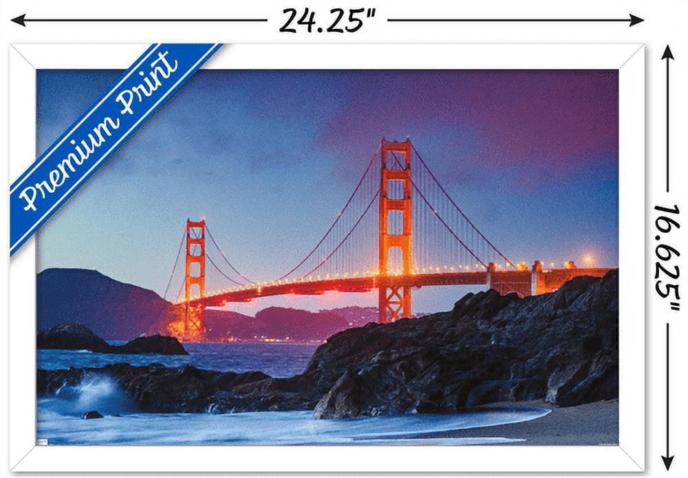 Wonders of the World - Golden Gate Bridge Wall Poster, 14.725" x 22.375", Framed
