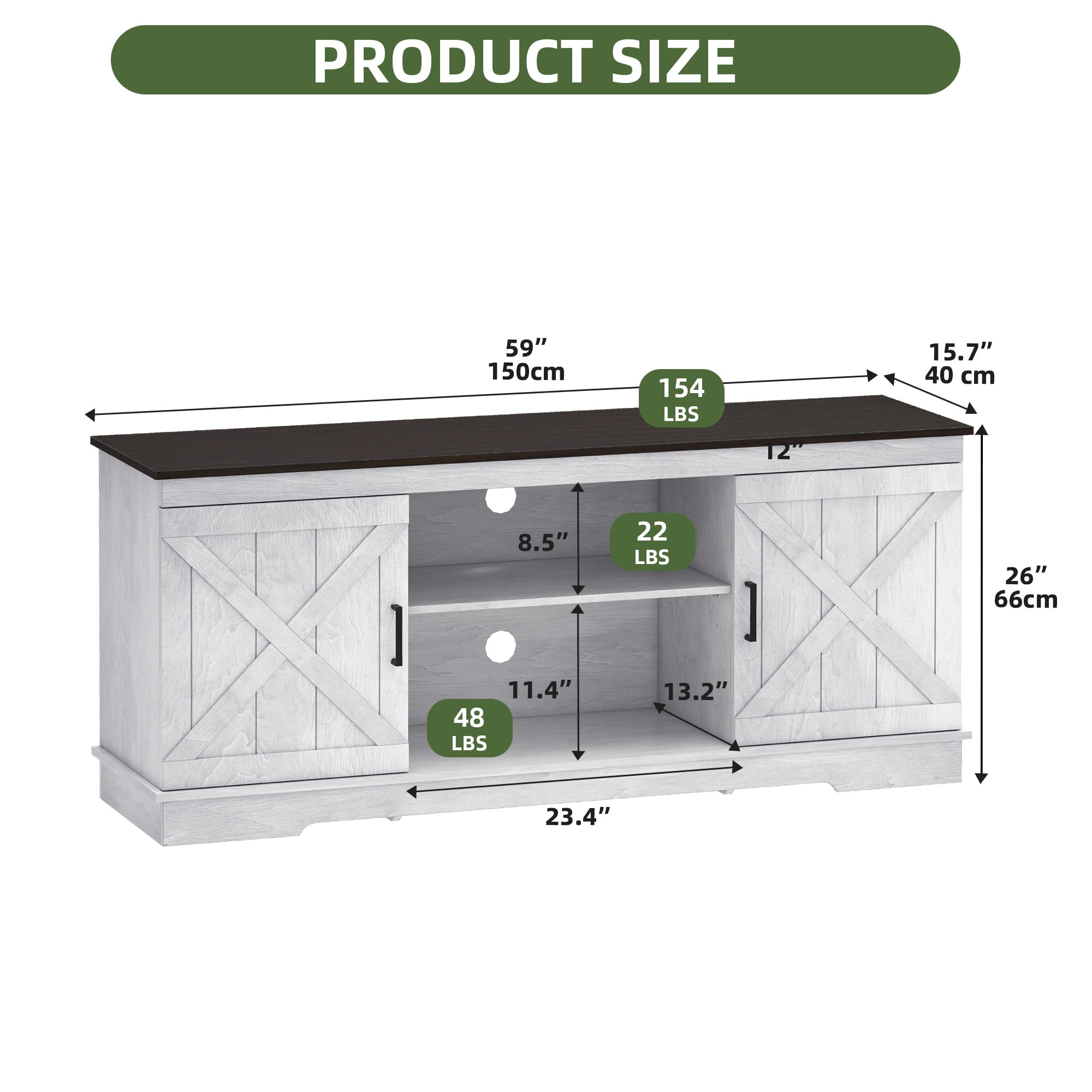 Uforic Farmhouse TV Stand for up 65" TVs, Entertainment Center Console Table for Living Room, Gray White